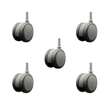 Service Caster 2-3/8'' Gray Floor Safe Twin Wheel Casters 7/16 Grip Ring Stem, 5PK SCC-GR02S60-TPR-GRY-716176-5
